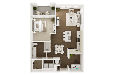 Floor plan for 1 bed, 1 bath, 917 sqft